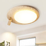 Travertine Oval Ceiling Light with Walnut Knob – Modern Natural Illumination