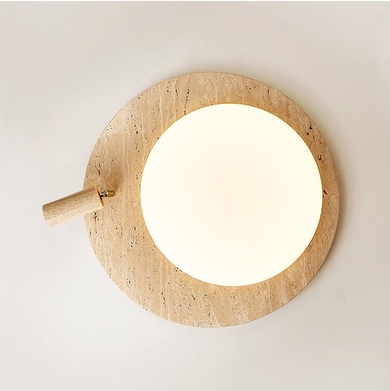 Travertine Oval Ceiling Light with Walnut Knob – Modern Natural Illumination