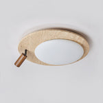 Travertine Oval Ceiling Light with Walnut Knob – Modern Natural Illumination