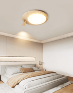 Travertine Oval Ceiling Light with Walnut Knob – Modern Natural Illumination