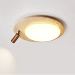Travertine Oval Ceiling Light with Walnut Knob – Modern Natural Illumination