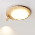Travertine Oval Ceiling Light with Walnut Knob – Modern Natural Illumination