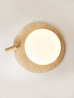 Travertine Oval Ceiling Light with Walnut Knob – Modern Natural Illumination
