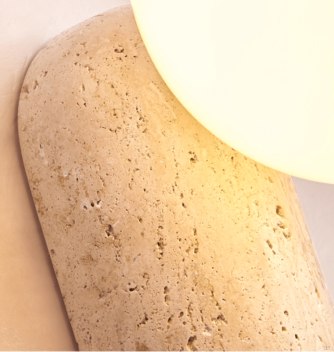 Travertine Pebble Wall Sconce with Opal Glass Globe for Modern Interiors
