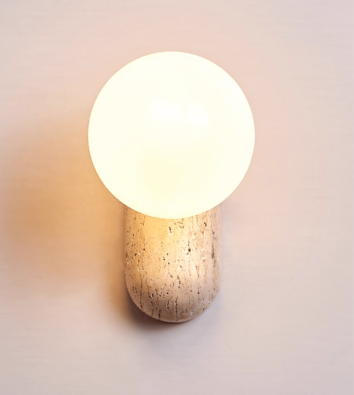 Travertine Pebble Wall Sconce with Opal Glass Globe for Modern Interiors