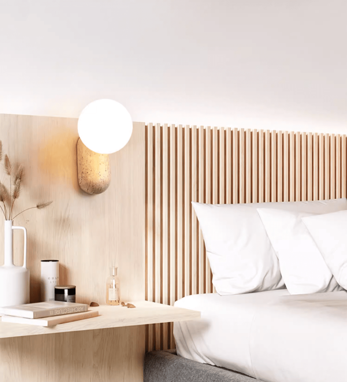 Travertine Pebble Wall Sconce with Opal Glass Globe for Modern Interiors