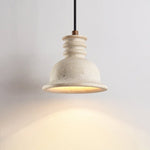 Travertine Dome Pendant Light with Ribbed Detail, Natural Stone & Wood Accent