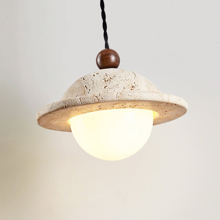 Travertine Saucer Pendant Light – Natural Stone Illumination for Modern Interiors