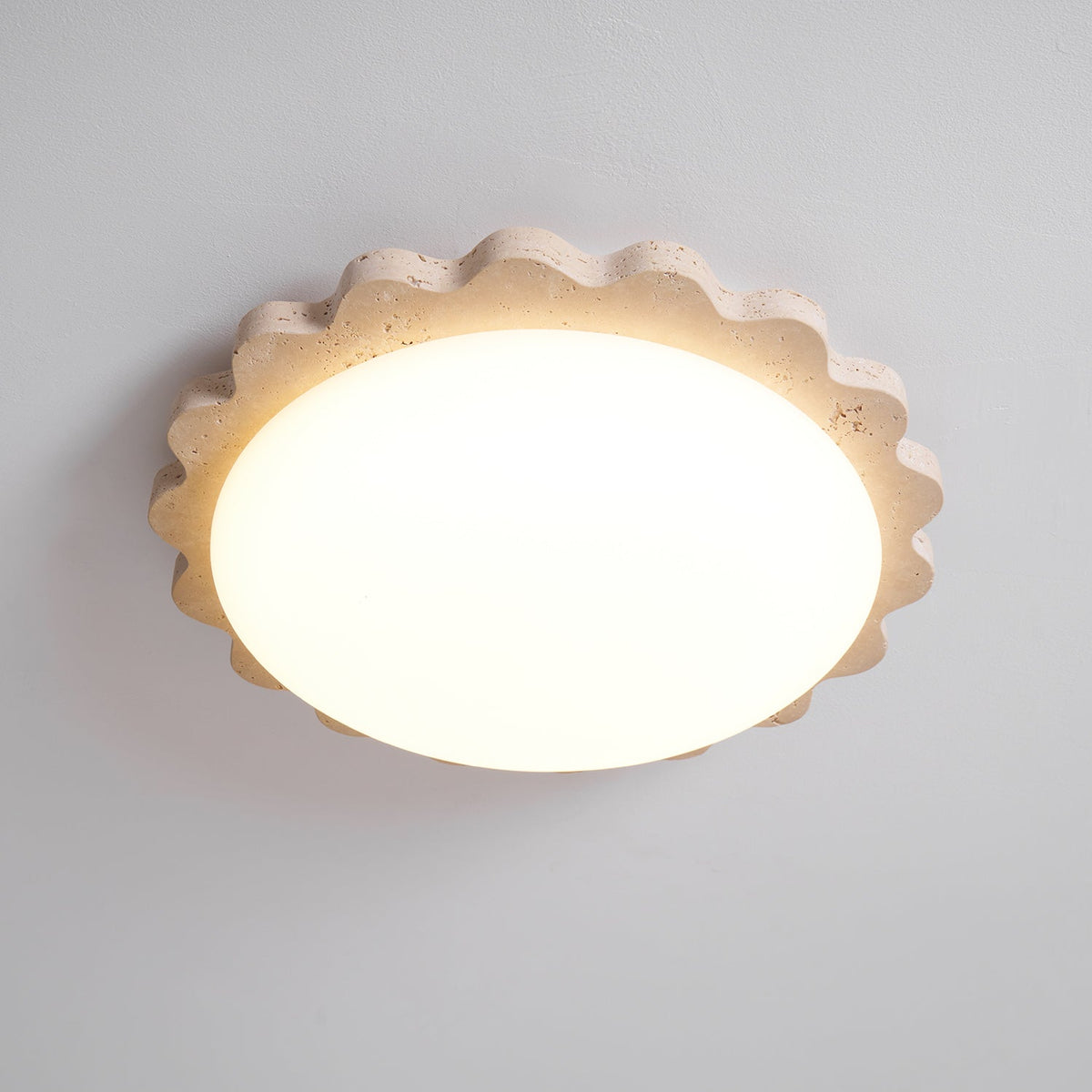 Travertine Scallop Edge Flush Mount Ceiling Light, Natural Stone LED