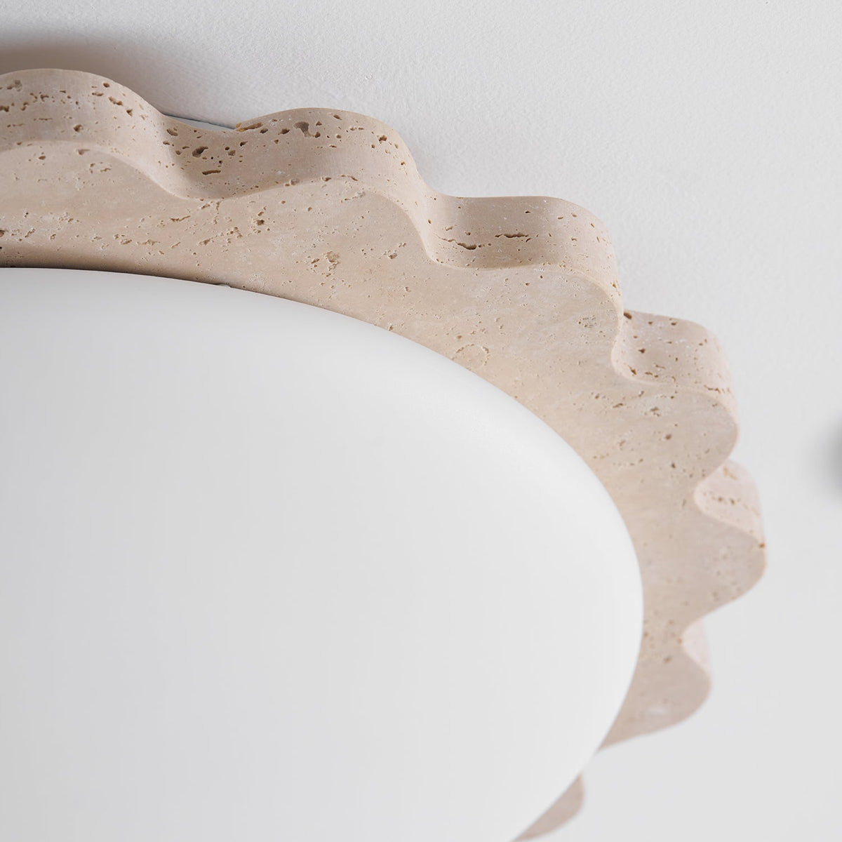 Travertine Scallop Edge Flush Mount Ceiling Light, Natural Stone LED