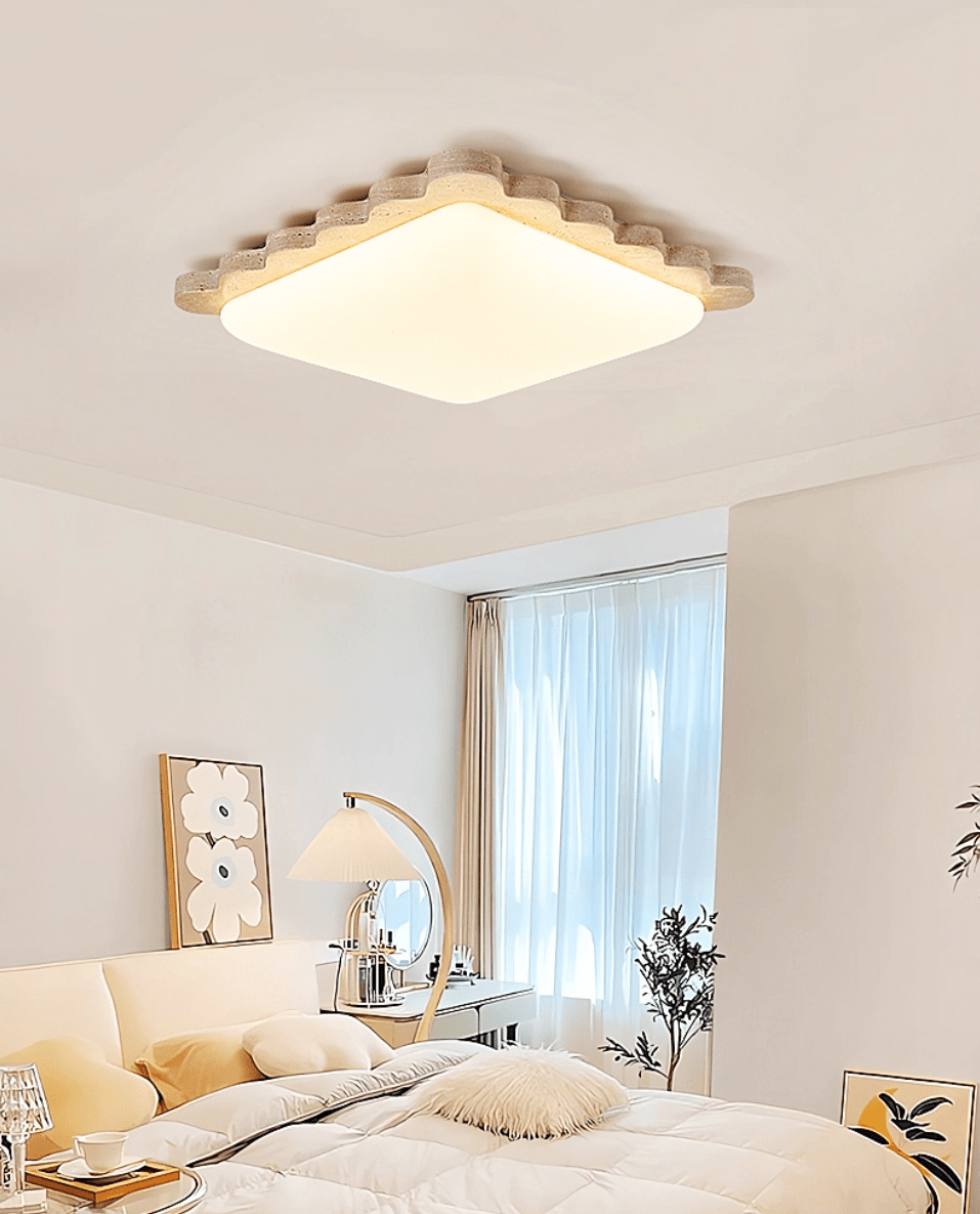 Travertine Scallop Edge Flush Mount Ceiling Light, Natural Stone LED
