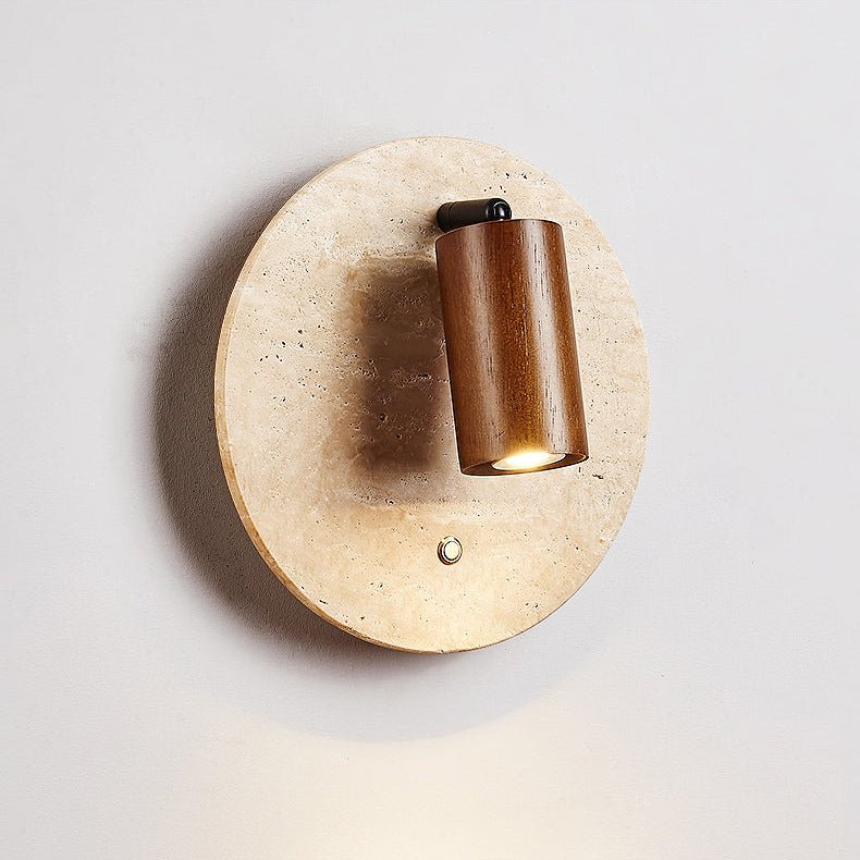 Travertine Spot Wall Sconce in Walnut Wood – Modern Stone Lighting