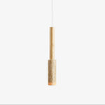 Travertine Stone Stick Pendant Light, Natural Wood Accent, Modern Minimalist Hanging Lamp