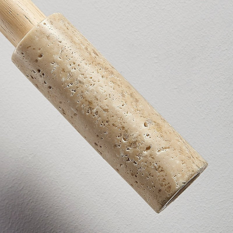 Travertine Stone Stick Pendant Light, Natural Wood Accent, Modern Minimalist Hanging Lamp