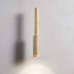 Travertine Stone Stick Pendant Light, Natural Wood Accent, Modern Minimalist Hanging Lamp