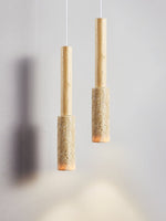 Travertine Stone Stick Pendant Light, Natural Wood Accent, Modern Minimalist Hanging Lamp