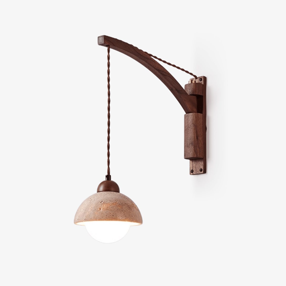Travertine Swing Arm Wall Sconce with Wooden Accent