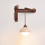 Travertine Swing Arm Wall Sconce with Wooden Accent