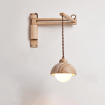 Travertine Swing Arm Wall Sconce with Wooden Accent