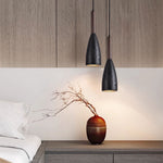 Travertine Teardrop Pendant Light — Natural Stone & Wood Designer Ceiling Lamp