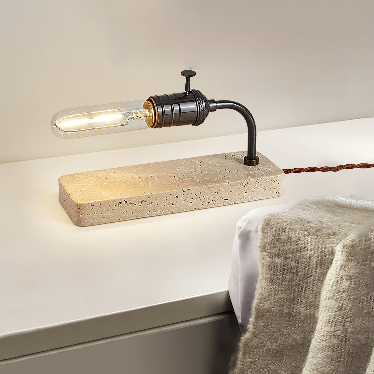 Travertine Vintage Tube Table Lamp – Modern Stone Desk Light
