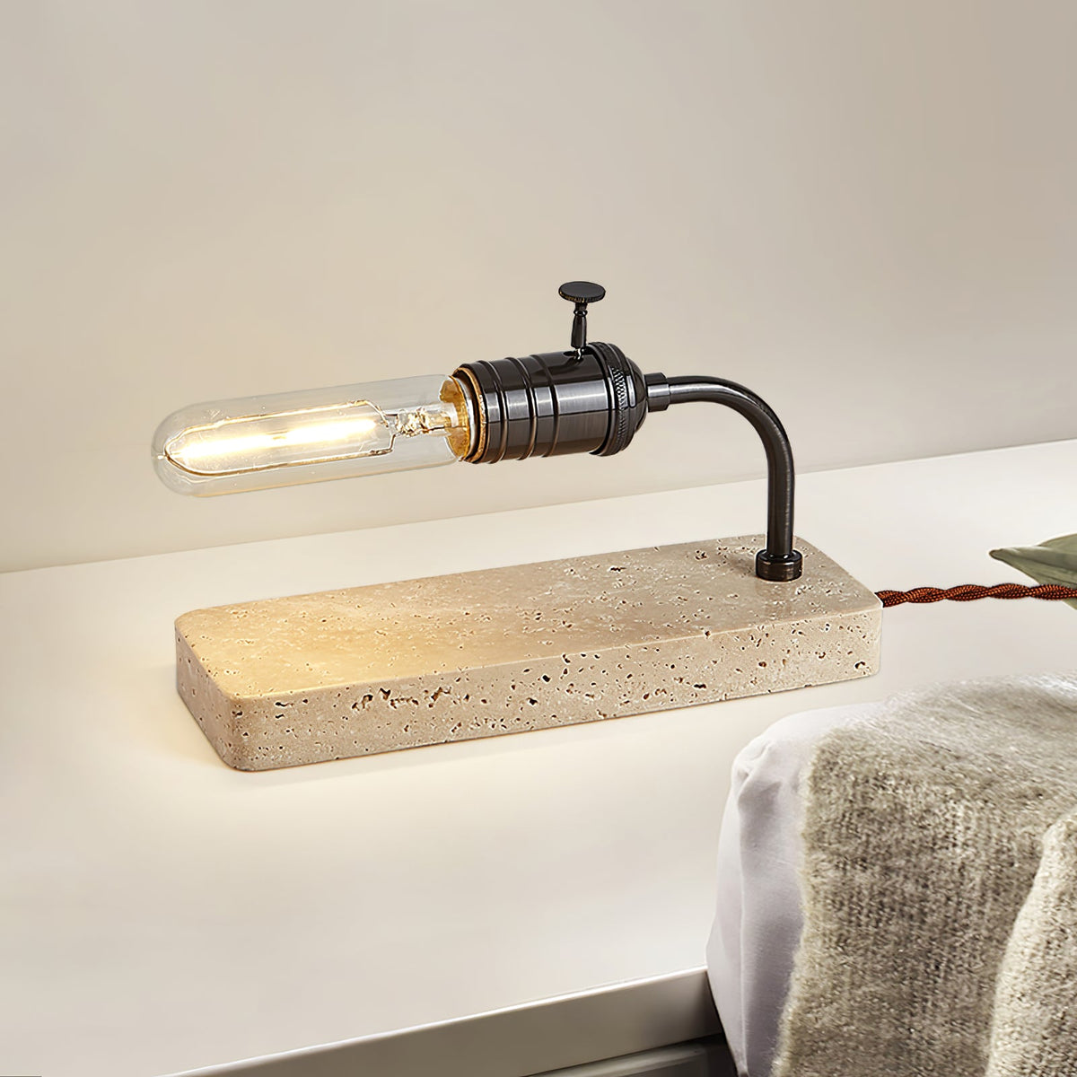 Travertine Vintage Tube Table Lamp – Modern Stone Desk Light