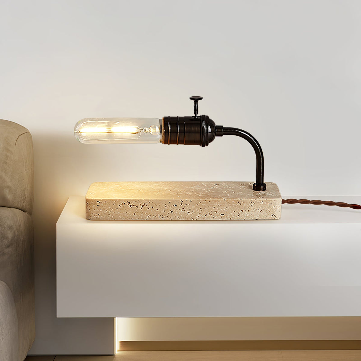 Travertine Vintage Tube Table Lamp – Modern Stone Desk Light