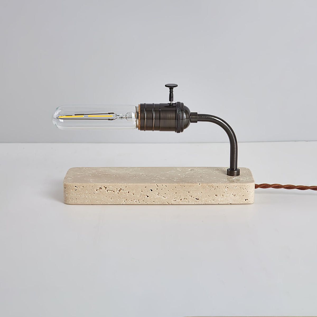 Travertine Vintage Tube Table Lamp – Modern Stone Desk Light