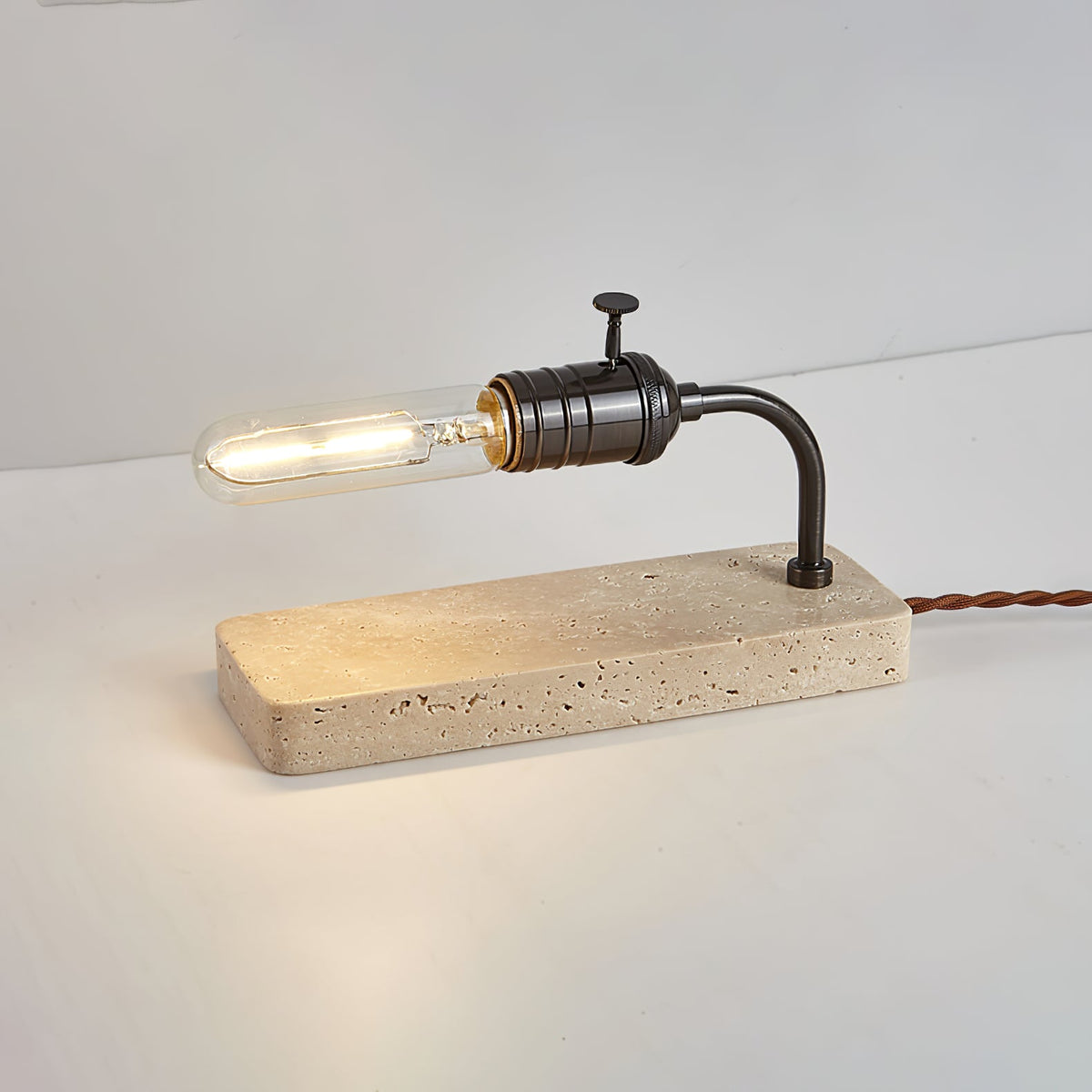 Travertine Vintage Tube Table Lamp – Modern Stone Desk Light