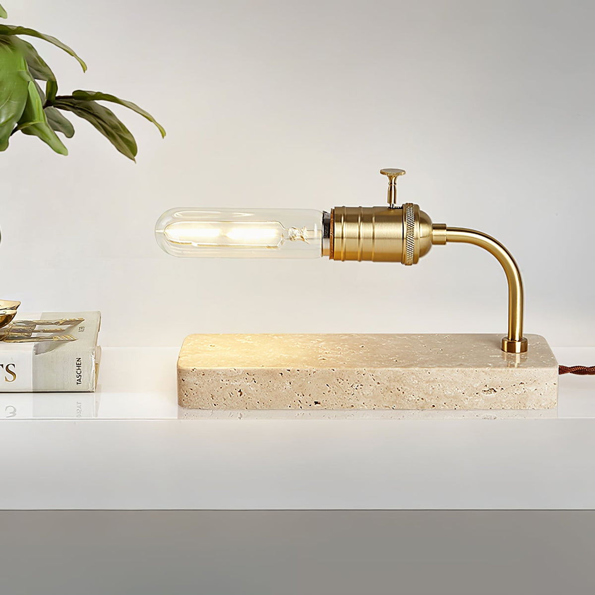 Travertine Vintage Tube Table Lamp – Modern Stone Desk Light