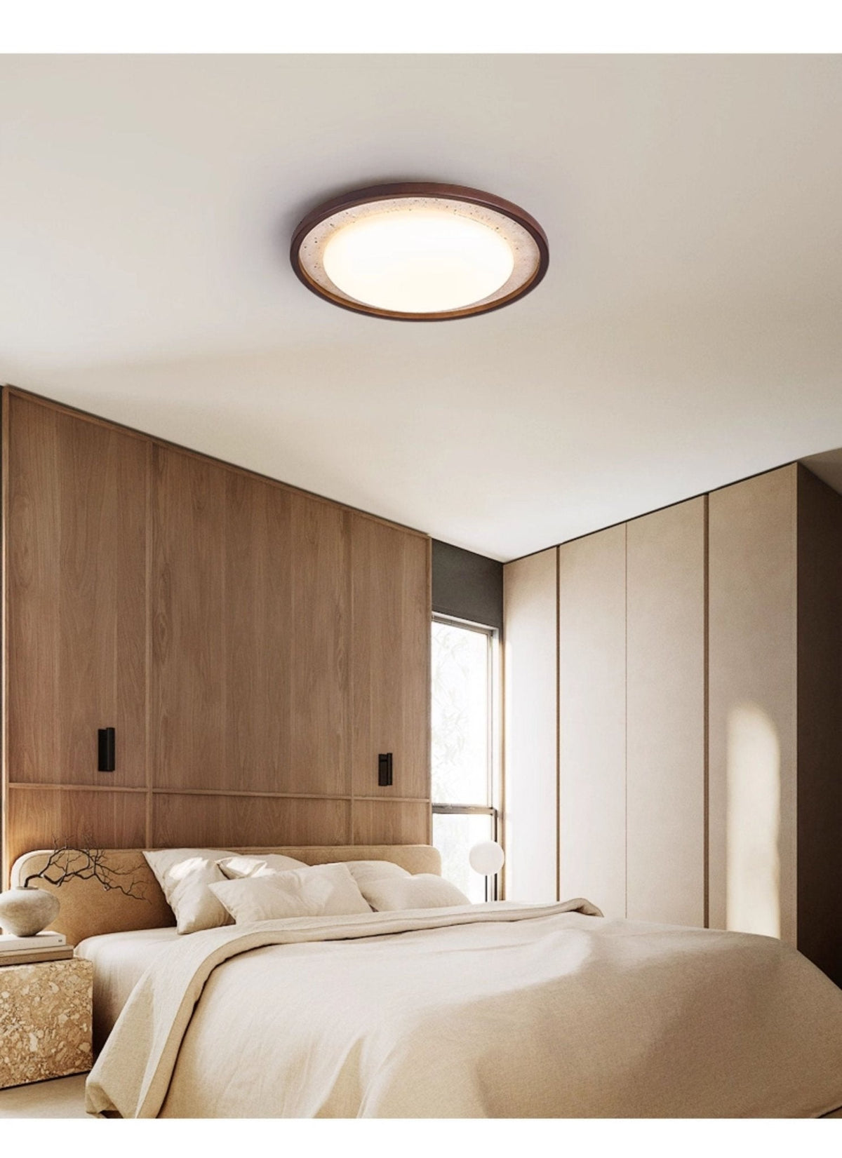 Travertine Wood LED Flush Mount Ceiling Light for Modern Interiors