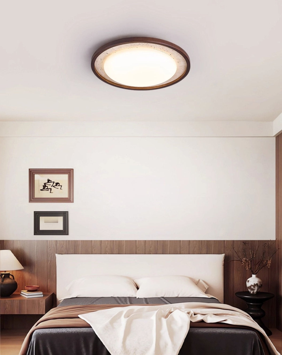 Travertine Wood LED Flush Mount Ceiling Light for Modern Interiors