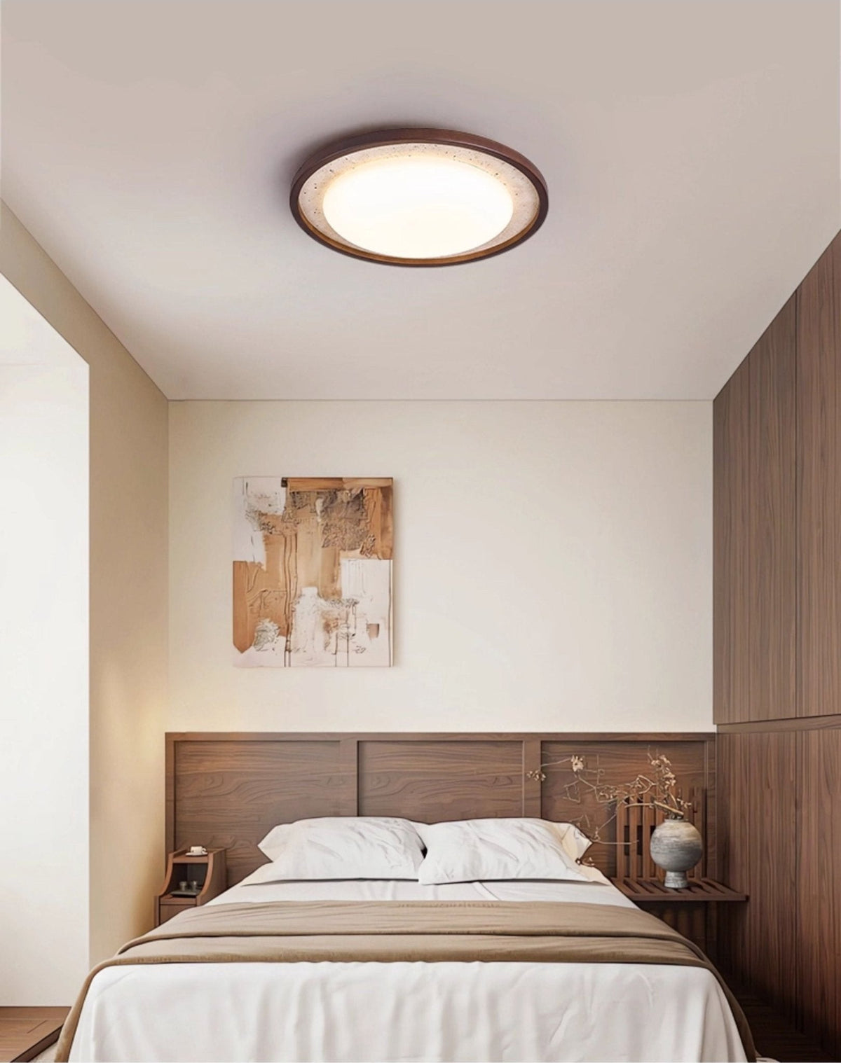 Travertine Wood LED Flush Mount Ceiling Light for Modern Interiors