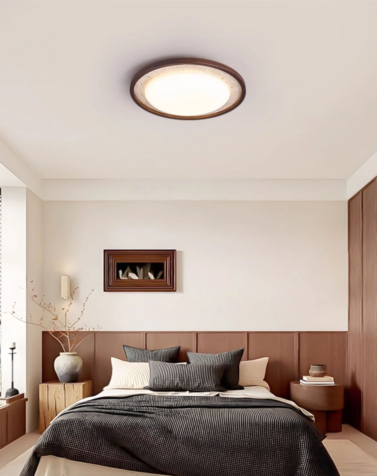 Travertine Wood LED Flush Mount Ceiling Light for Modern Interiors