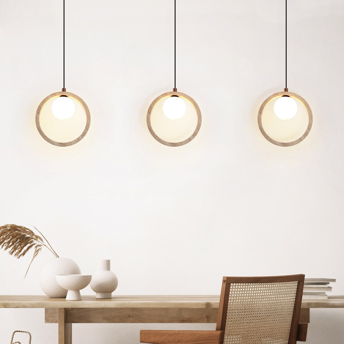 Travira Halo Pendant Light in Natural Travertine