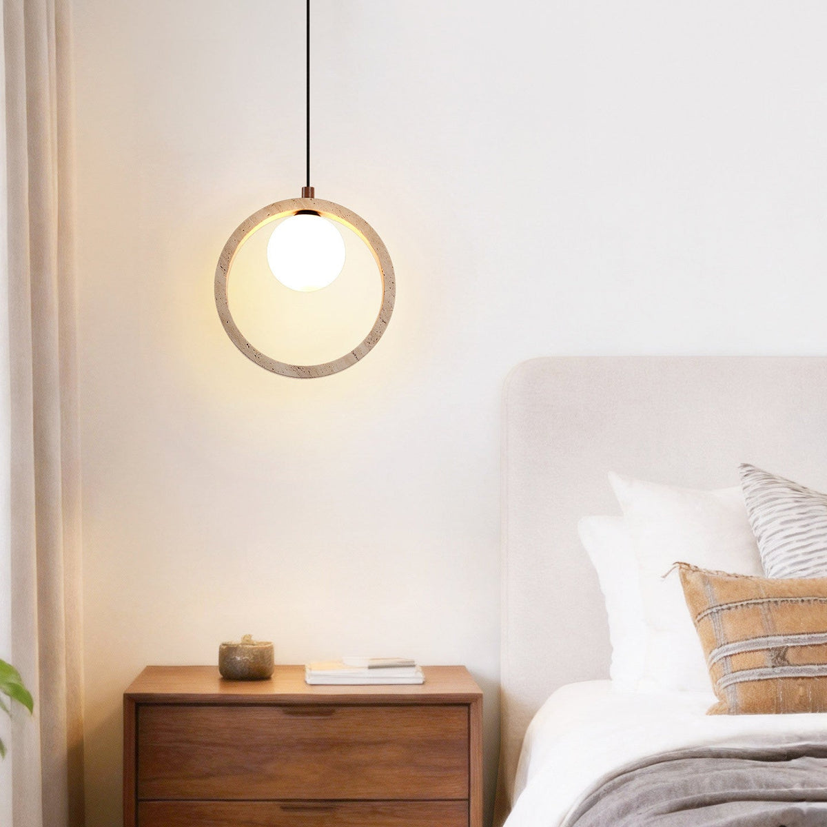 Travira Halo Pendant Light in Natural Travertine