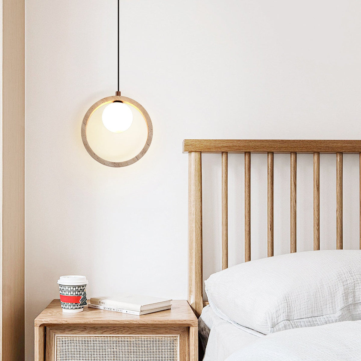 Travira Halo Pendant Light in Natural Travertine