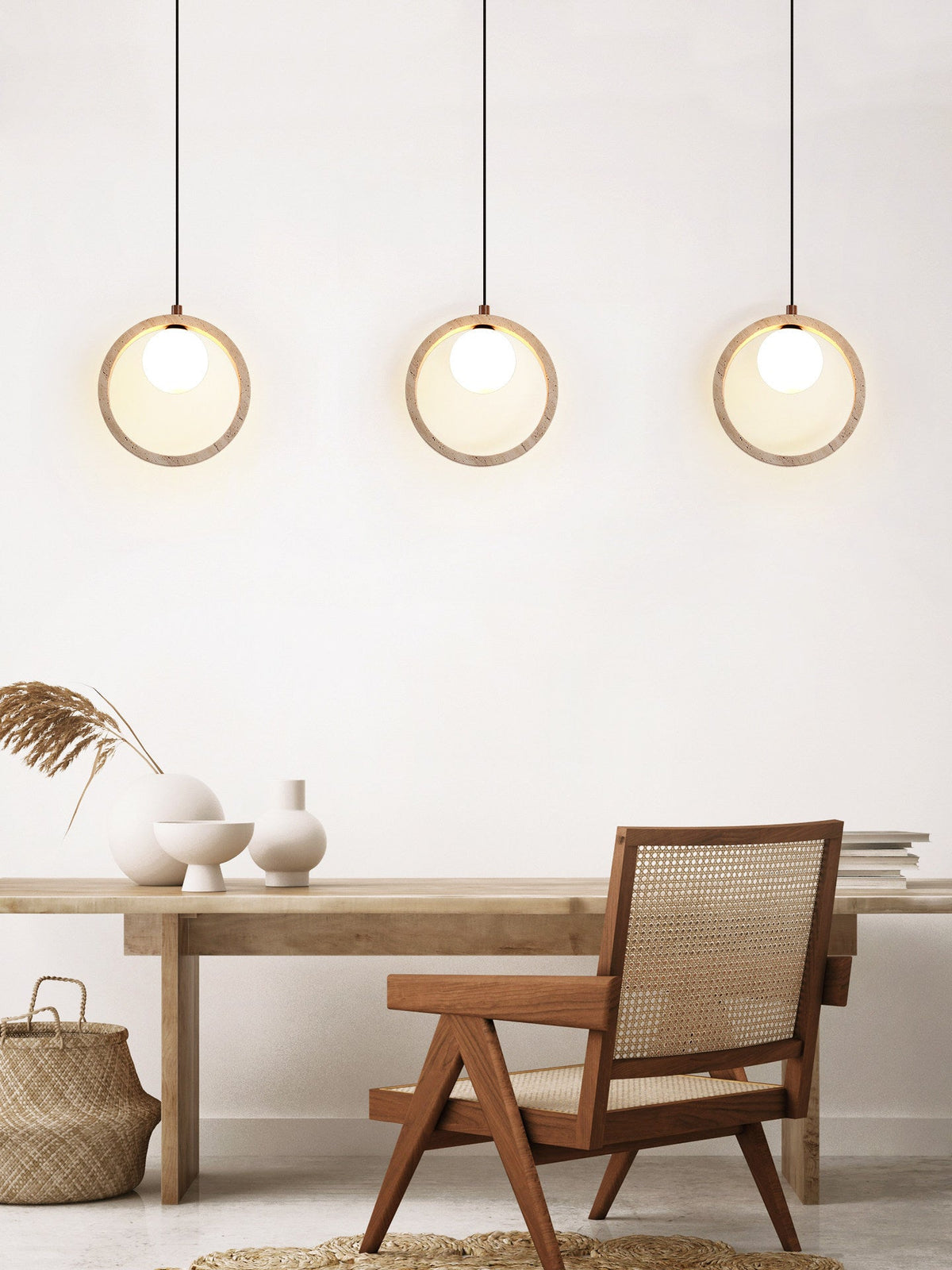 Travira Halo Pendant Light in Natural Travertine