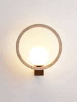 Travira Orbit Wall Sconce in Natural Travertine and Walnut