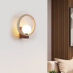 Travira Orbit Wall Sconce in Natural Travertine and Walnut