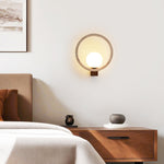 Travira Orbit Wall Sconce in Natural Travertine and Walnut