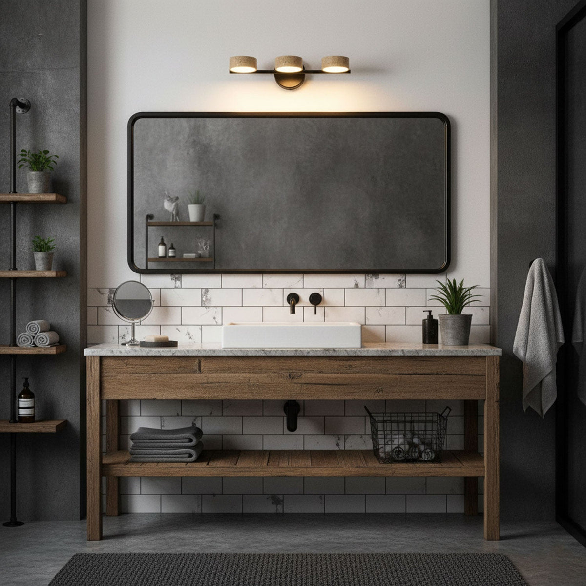 Traviso Beam Vanity Light – Travertine LED Wall Sconce, Modern Minimalist Bathroom Lighting