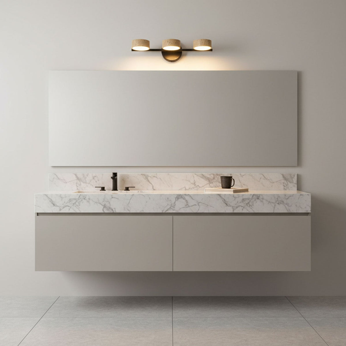 Traviso Beam Vanity Light – Travertine LED Wall Sconce, Modern Minimalist Bathroom Lighting
