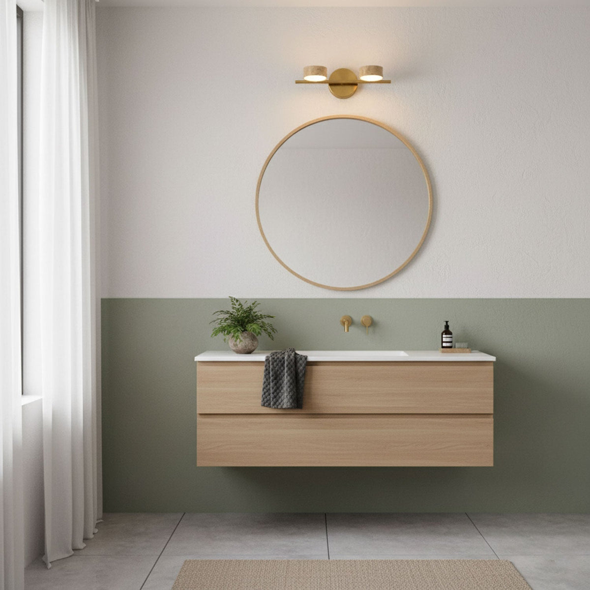 Traviso Beam Vanity Light – Travertine LED Wall Sconce, Modern Minimalist Bathroom Lighting