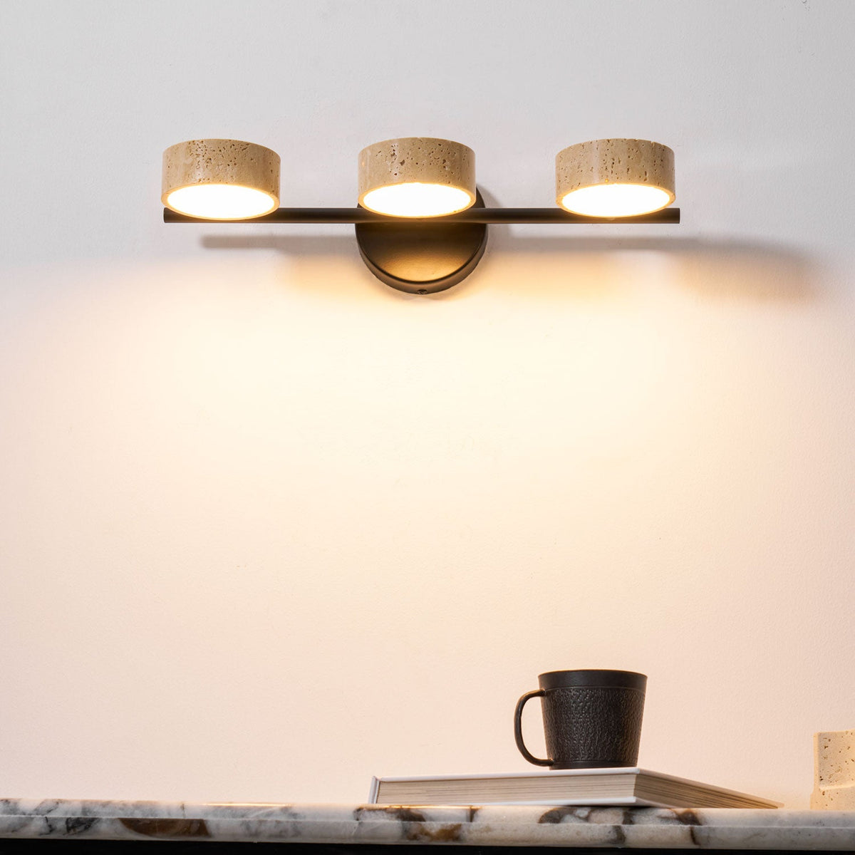 Traviso Beam Vanity Light – Travertine LED Wall Sconce, Modern Minimalist Bathroom Lighting