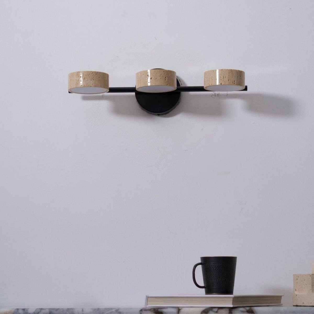 Traviso Beam Vanity Light – Travertine LED Wall Sconce, Modern Minimalist Bathroom Lighting