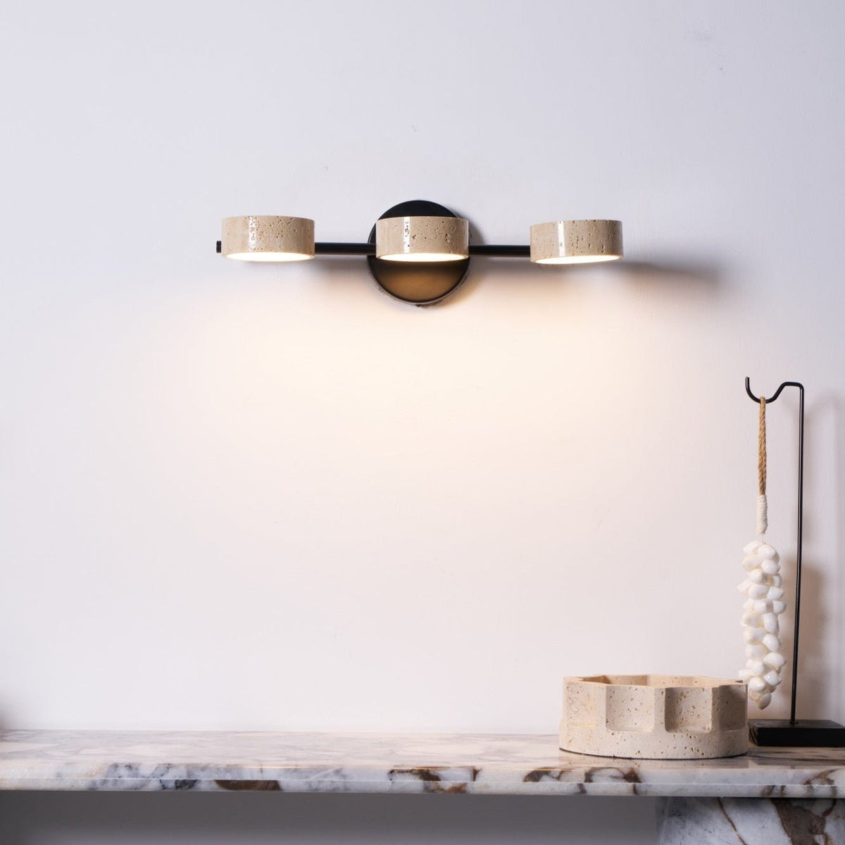 Traviso Beam Vanity Light – Travertine LED Wall Sconce, Modern Minimalist Bathroom Lighting