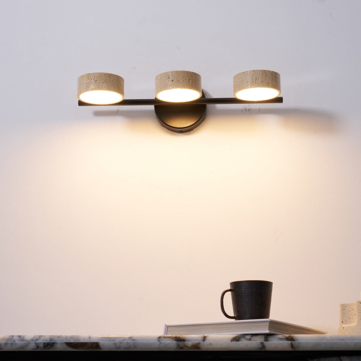 Traviso Beam Vanity Light – Travertine LED Wall Sconce, Modern Minimalist Bathroom Lighting