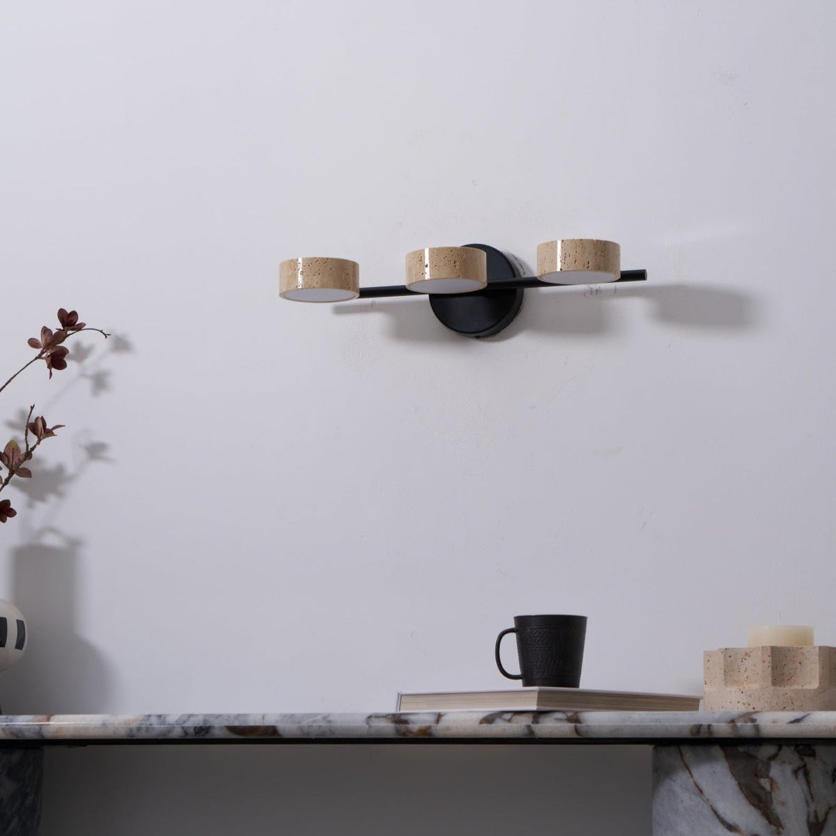 Traviso Beam Vanity Light – Travertine LED Wall Sconce, Modern Minimalist Bathroom Lighting