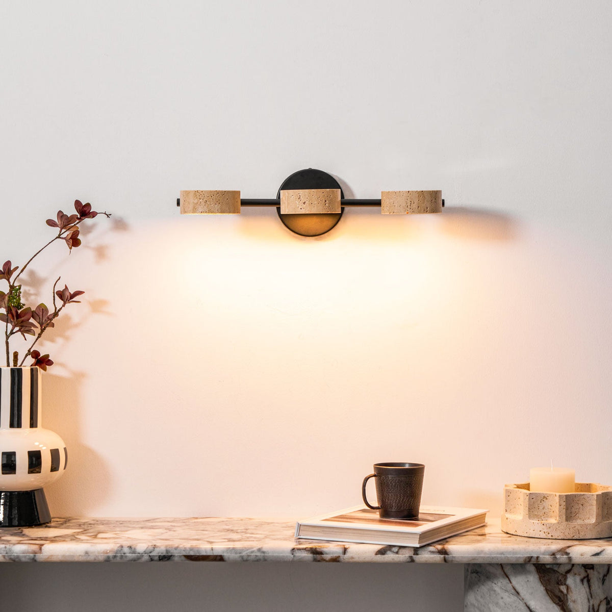 Traviso Beam Vanity Light – Travertine LED Wall Sconce, Modern Minimalist Bathroom Lighting